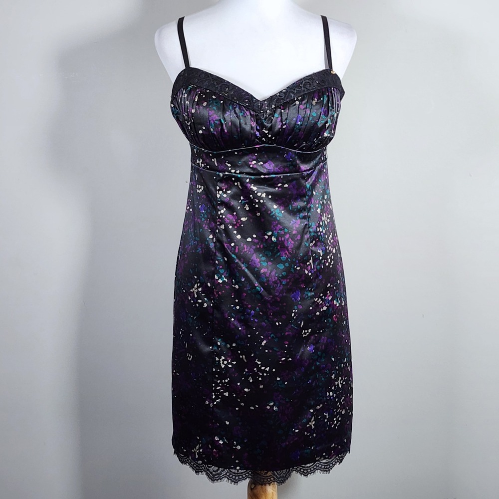 Guess Dress Womens 10 Black Purple Lace Trim Mini Whimsigoth Grunge Goth Indue